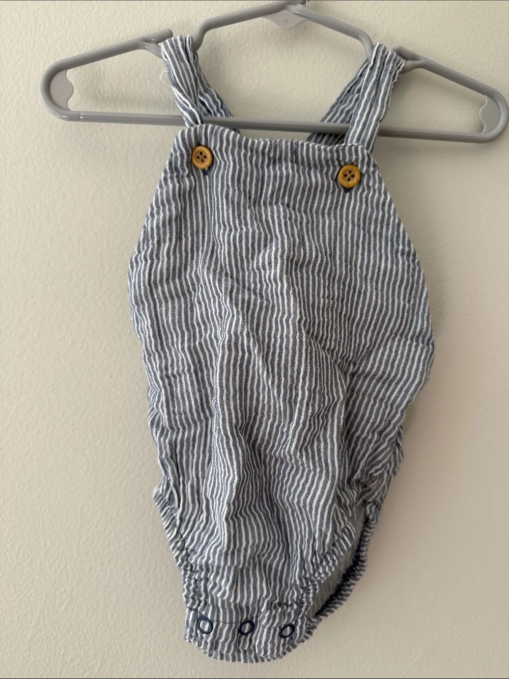 Little Planet | Blue and White Striped Overall Onesie | Size 6 Months
